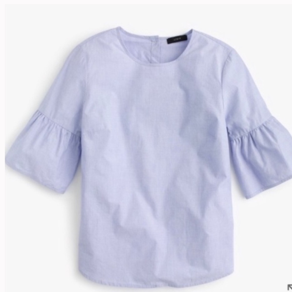 J.CREW button back bell-sleeve top EUC in soft blue end-on-end cotton, Size 12